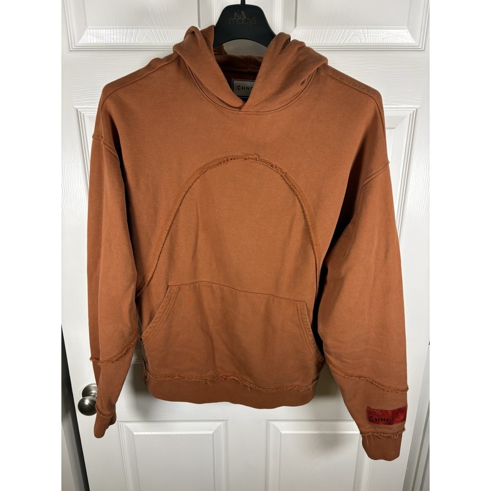 CHNGE Exposed Seam Arch Hoodie Mens Medium Burnt Orange Heavyweight Organic